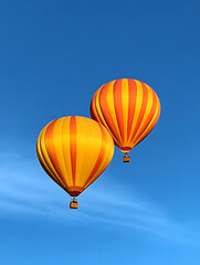 Fototapeta premium Colorful hot air balloons in the blue sky, vibrant atmosphere, joyful adventure, copy space