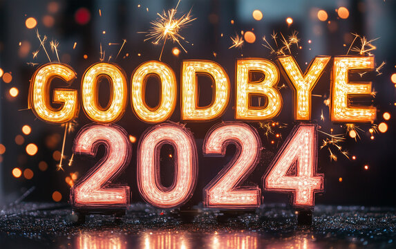 Golden and Pink 'Goodbye 2024' Neon Text