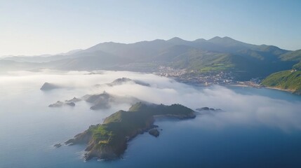 Fototapeta premium Mesmerizing Foggy Landscape with Mountains and Lake