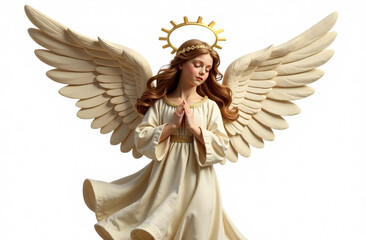 Christmas angel figurine, white background.