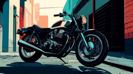 Classic Motorcycle Parked In A City Alleyway