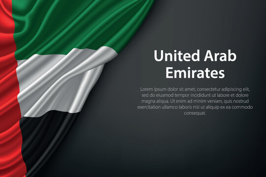 Waving Flag United Arab Emirates on Dark Background
