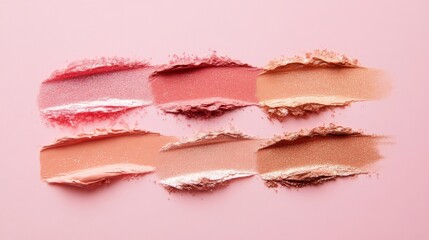 Colorful Swatches of Creamy Makeup Products on Pink Background