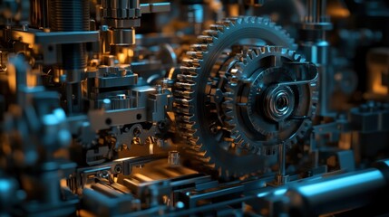 Close-up of intricate metallic gears and mechanisms.
