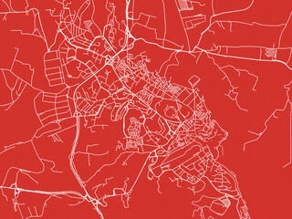 Christmas Map of Matera, Italy in Snowy White on Festive Red Background.