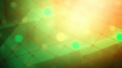 A green and red defocused light background with a geometric pattern of intersecting lines creating a sense of depth and dimensionality, abstract design, visual interest