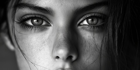 Fototapeta premium A close-up of a woman's expressive face in striking monochrome.