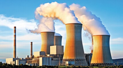 Majestic Nuclear Power Plant Skyline Against a Vibrant Sky