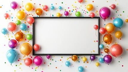 Colorful Balloons Surrounding a Blank Rectangular Frame