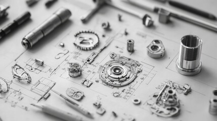Detailed Mechanical Design Drawing with Precision Engineering Parts