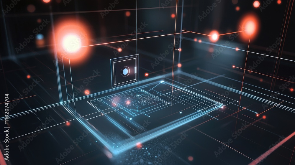 Poster Immersive digital space interactive prototype mockup of touchena technology in a futuristic environment