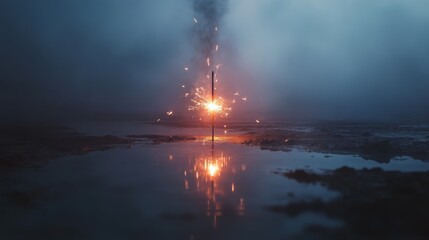 Obraz premium Bright Sparkler Glowing on White Background