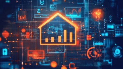 Digital Data Analytics Concept with House Symbol and Charts