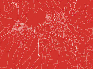 Christmas Map of Lamenzia Terme, Italy in Snowy White on Festive Red Background.