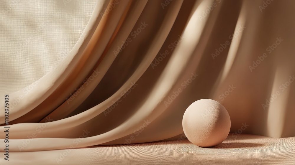 Poster Elegant branding mockup featuring soft neutral drapes and sphere minimalist studio setting artistic composition calm ambiance