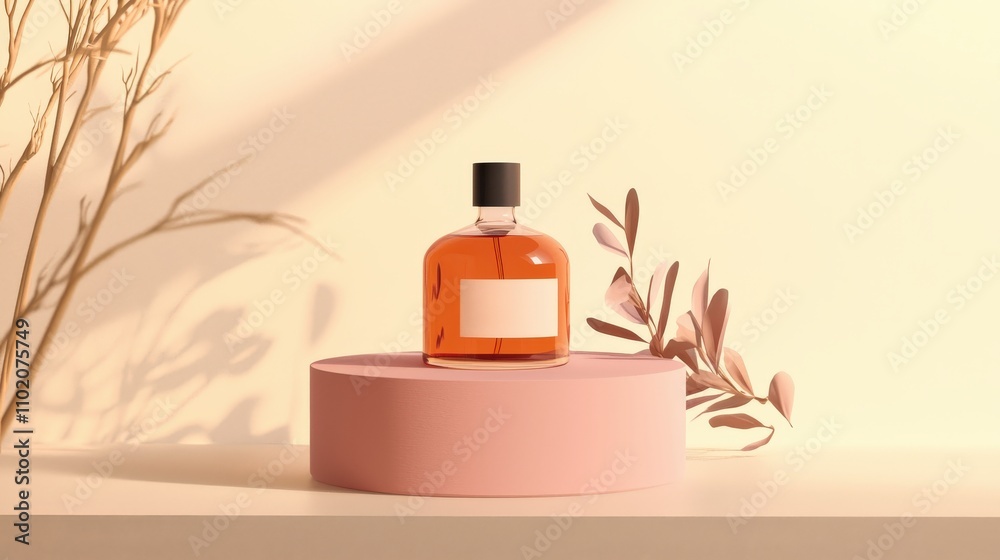 Poster Elegant perfume bottle display minimalist studio product showcase soft lighting close-up view style and aesthetics