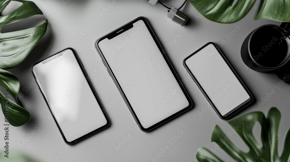 Poster Digital mockup showcase with modern devices in a natural setting close-up view technology presentation for design insights