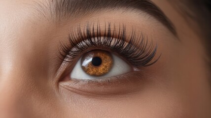 Obraz premium Close-Up of a Brown Eye with Detailed Iris and Eyelashes
