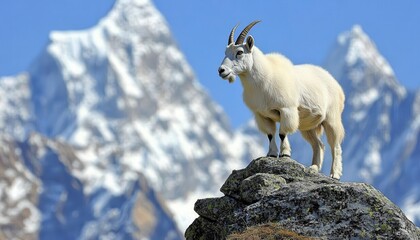 Majestic Mountain Goat on a Rocky Summit with Breathtaking Alpine View
