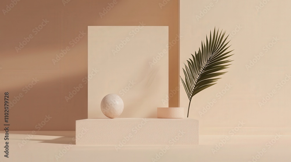 Poster Modern minimalist display of greenery and form studio space art arrangement bright environment artistic concept