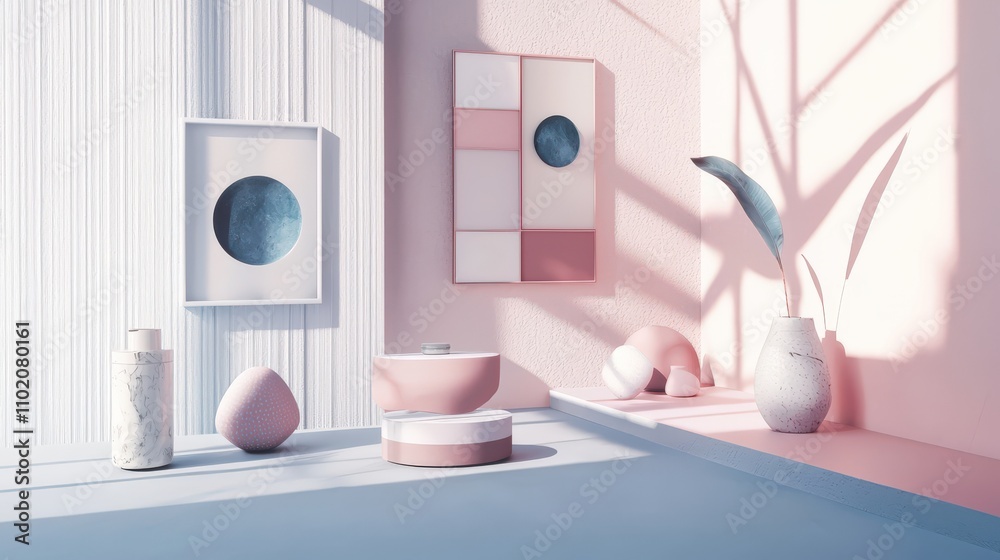 Poster portfolio mockup showcase of minimalist product designs in a modern studio environment a stylish per