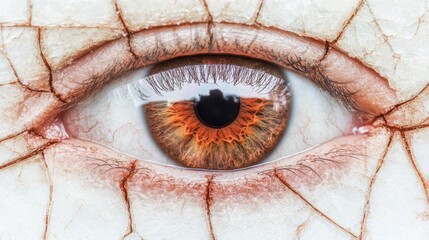 Close-Up of a Striking Human Eye with Intricate Patterns and Rich Colors Showcase a Unique Blend of Vivid Iris and Subtle Veins, Perfect for Eye Health Concepts