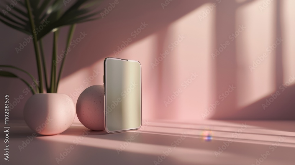 Poster Modern smartphone display minimalist setting product showcase indoor space soft lighting design aesthetic