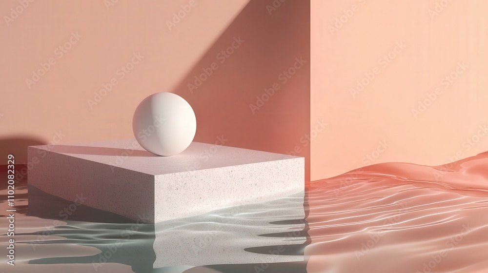 Aufkleber minimalist abstract art geometric shapes serene water surface digital rendering modern aesthetic cal