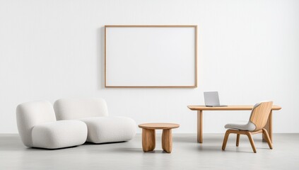 The minimalist living room features a sofa, plant, and lamp, symbolizing potential and creativity.