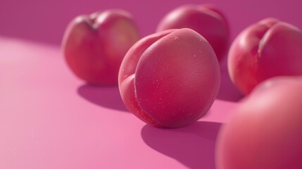 Pink Background Peach Close-Up - a soft and juicy fruit showcase. The pink background enhances the peach's delicate texture, creating a fresh and inviting visual appeal.