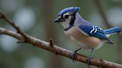 Blue jay perched on a branch.