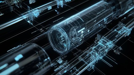 Detailed Diagram of a Futuristic Transportation System Featuring Transparent Tubes and Advanced Technology Concepts for Innovative Travel Design