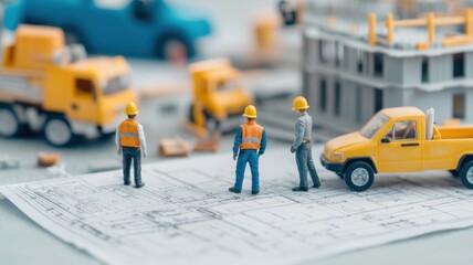 Construction project overview urban site miniature model engineering close-up building process insights