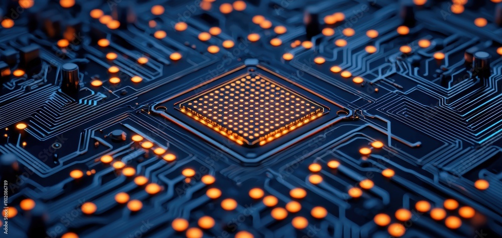 Leinwandbilder technology cybersecurity trends concept. a close-up view of a circuit board featuring an illuminated
