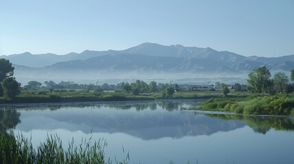 Naklejka premium Serene mountain lake with reflections a peaceful natural landscape captured in still waters