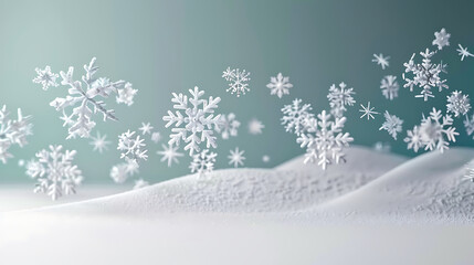  Falling snowflakes on a light background, created with. created with Generative AI technology