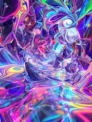 Fototapeta premium Hologram paper background with bright colors and geometric shapes, ethereal, iridescent