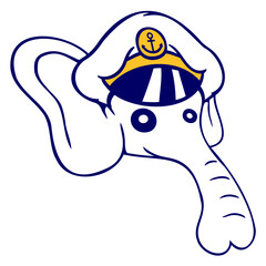 Funny Little Elephant Head Captain Cute Sweet Fun Design Lover Art Vector Illustration Card T-Shirt Poster Sticker Graphic Print Decorative Drawing Isolated Logo Decoration Symbol Creative Cool Style