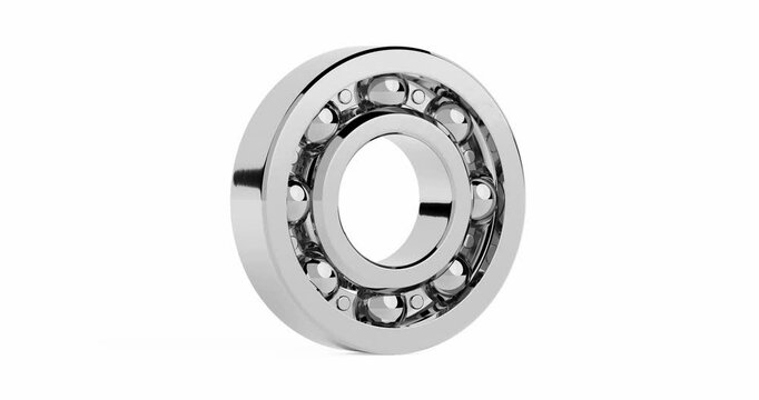 4k Resolution Video: Shiny Chrome Steel Ball Bearing Seamless Loop Rotating on a White Background with Alpha Mate
