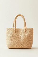 Photo of an eco-friendly shopping bag, minimal design, presented on a neutral light background with blank space for advertising