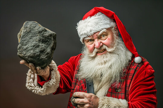 Santa Claus with Coal as a sign of disapproval for misbehaving children during Christmas emphasizing the traditional lesson