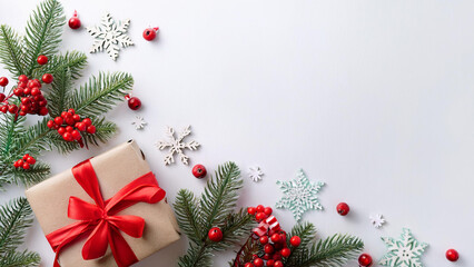 A Festive Christmas Gift Enhanced with Beautiful Decorations and Natural Elements Generative AI