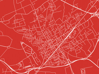 Christmas Map of Acerra, Italy in Snowy White on Festive Red Background.