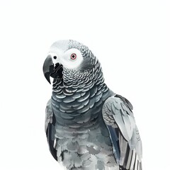 Obraz premium A detailed illustration of a gray parrot with intricate feather patterns and striking features, perfect for nature enthusiasts.