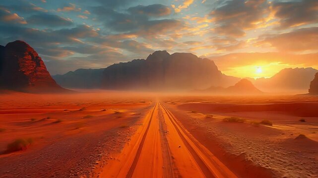 Road in the desert. Created with Generative AI.