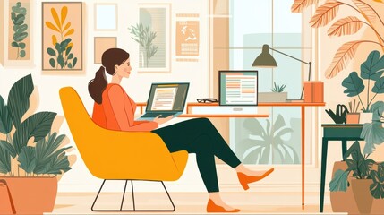 A businesswoman hosting a virtual webinar from her home office.