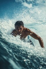 Surfer riding wave