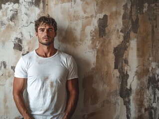 Fototapeta premium Man in front of dirty wall