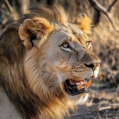 Fototapeta premium Majestic Lion in Natural Habitat Portrait