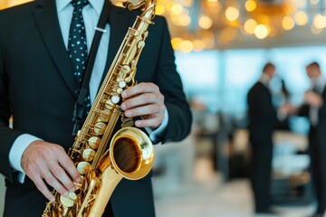 Obraz premium Musician playing saxophone at elegant new year's eve party